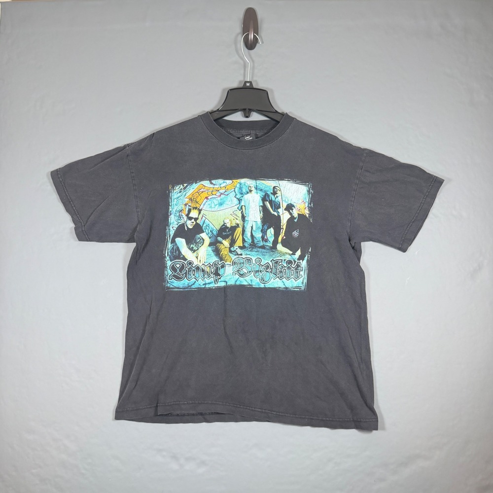 Vintage 1998 Limp Bizkit Black T-Shirt Graffiti Band GIANT Tag Men's Size L Boxy